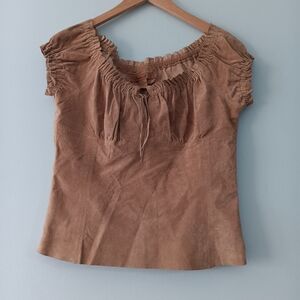 Vintage Y2K Arden B 100% Light Brown Suede Leather Milkmaid Top Size Med